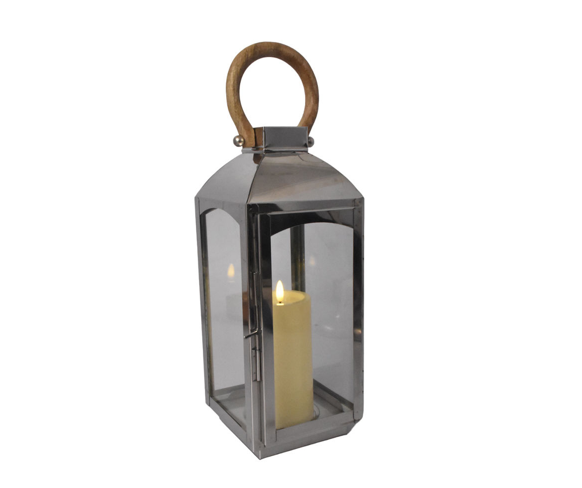 Polished Metal Wood Lantern