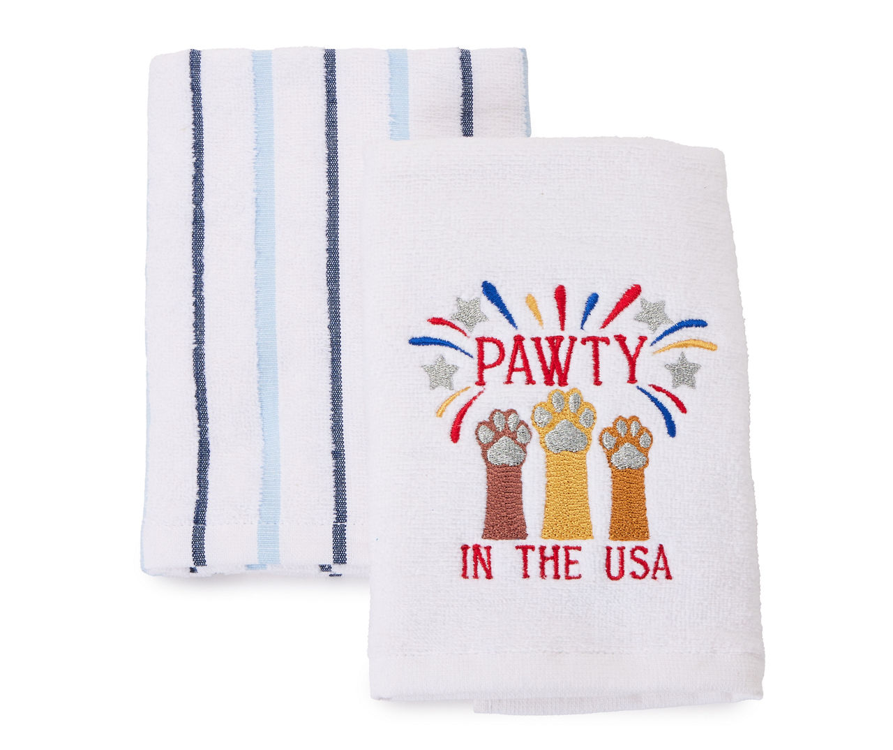 Pawty White Animal Paws Embroidered Patriotic 2 Pc. Hand Towel Set Big Lots