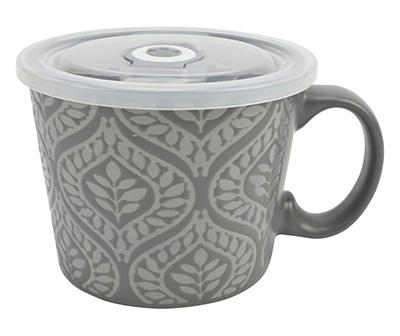 Gray Damask Souper Stoneware Mug, 20 Oz.