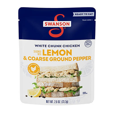 Swanson Lemon and Coarse Ground Pepper White Chunk Fully Cooked Chicken, 2.6 oz Pouch