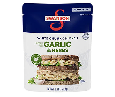 Swanson Garlic and Herbs White Chunk Fully Cooked Chicken, 2.6 OZ Pouch