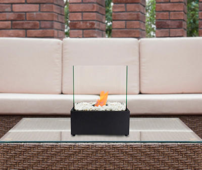 Black Rectangle Portable Tabletop Fireplace, (11.5