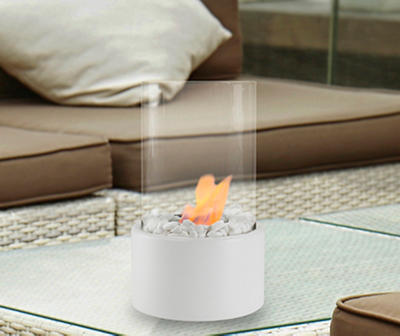 White Round Portable Tabletop Fireplace