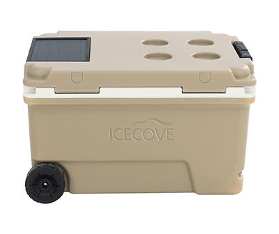 IceCove Mojave Desert Tan 60-Quart Rolling Cooler with Solar Charging