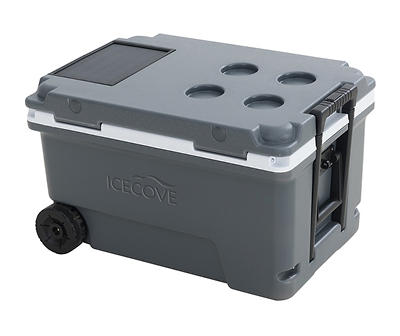 IceCove Castlerock Gray 60-Quart Rolling Cooler with Solar Charging
