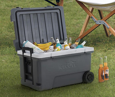 IceCove Castlerock Gray 60-Quart Rolling Cooler with Solar Charging