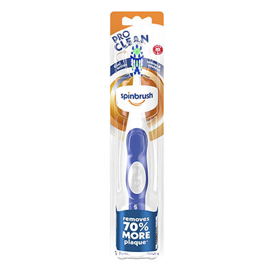 Spinbrush PRO CLEAN Battery Powered Toothbrush, Medium Bristles, 1 Count, Gold or Blue Color May Vary