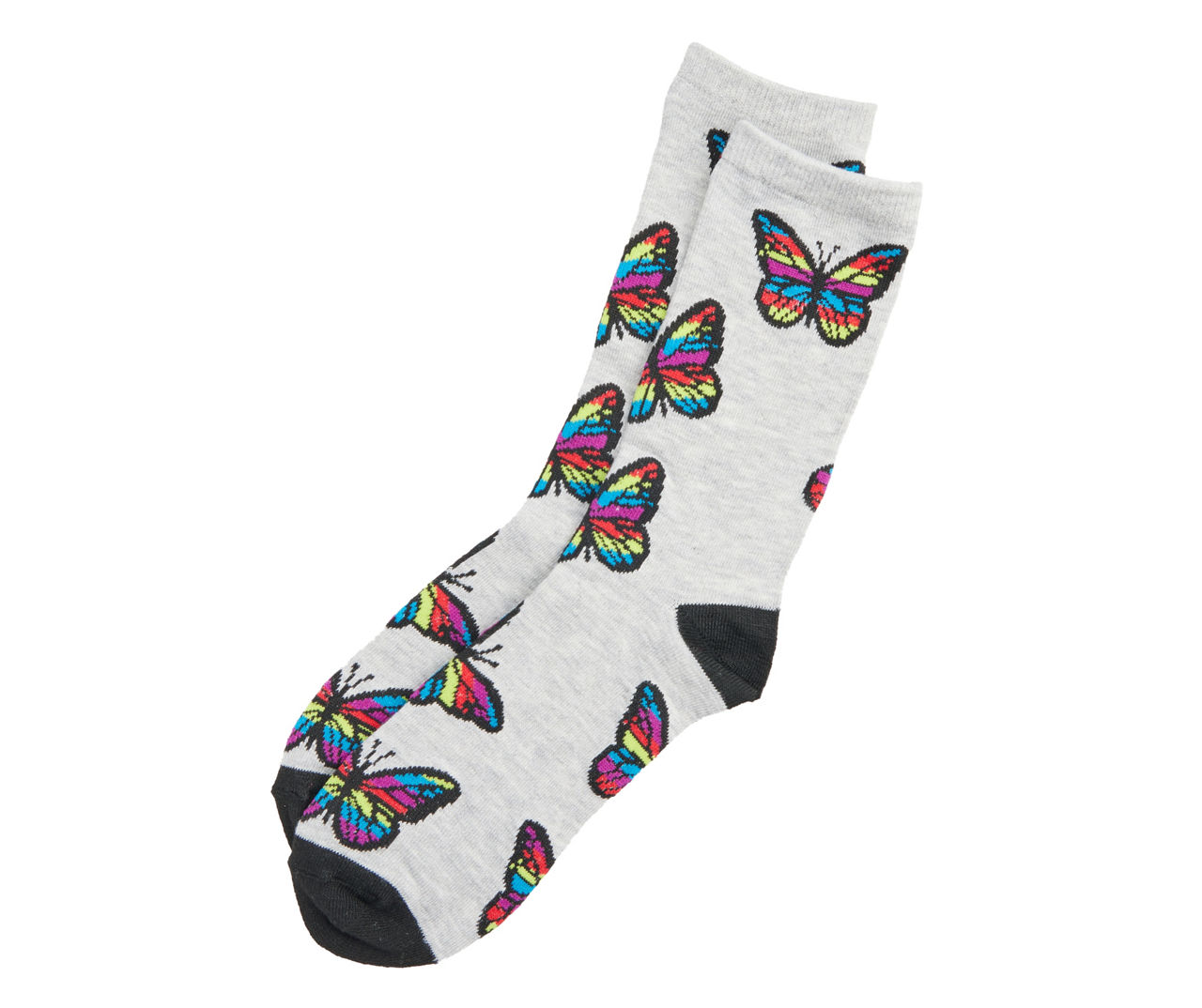 Gray & Rainbow Butterfly Crew Socks