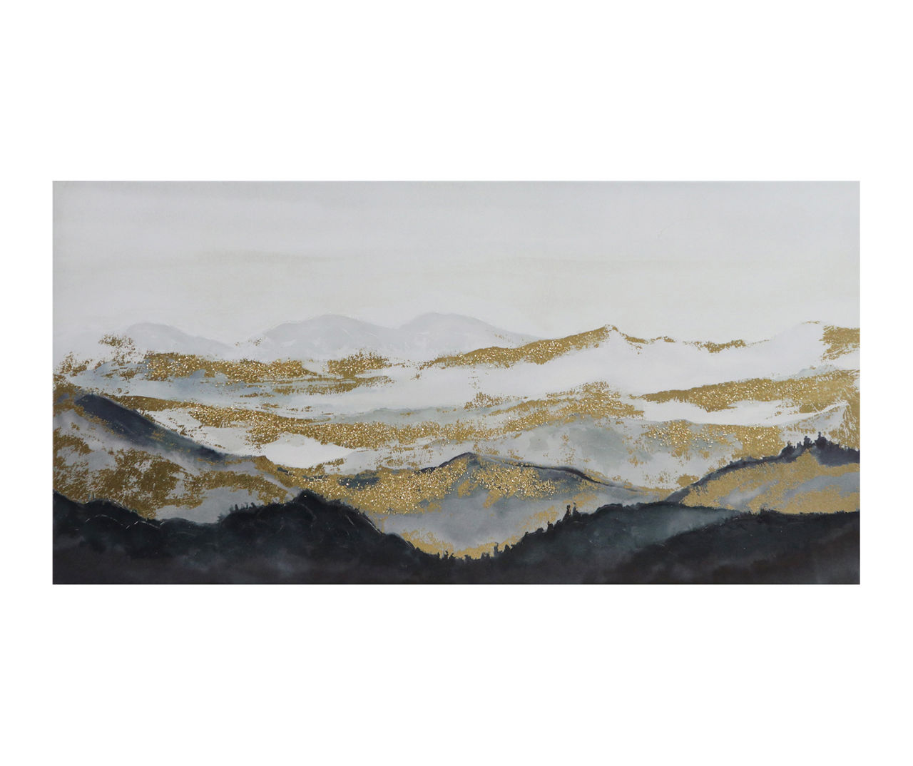 Black & Gold Glitter Mountain Landscape Art Canvas, (24