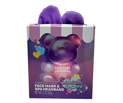Sweet Shoppe Gummy Bear Scented Face Mask & Spa Headband Set