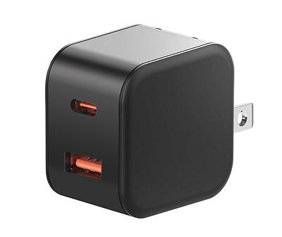 Black Dual-Port USB-A & USB-C Wall Charger