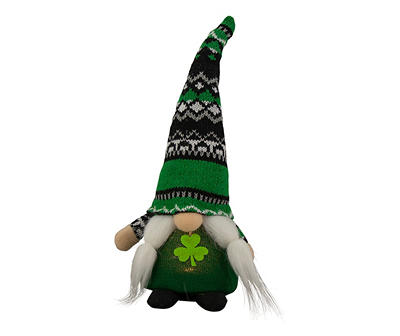 Green Fair Isle Hat Pigtail Gnome Plush Tabletop Decor