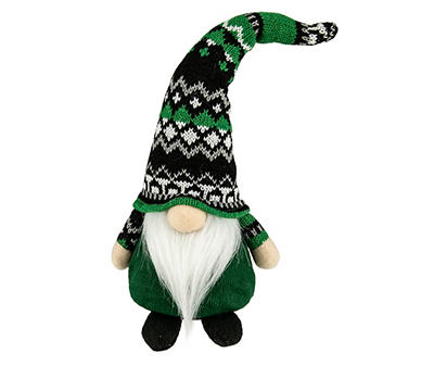 Green Fair Isle Hat Beard Gnome LED Plush Tabletop Decor