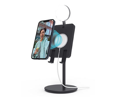 Black Foldable Phone Stand With Ring Light