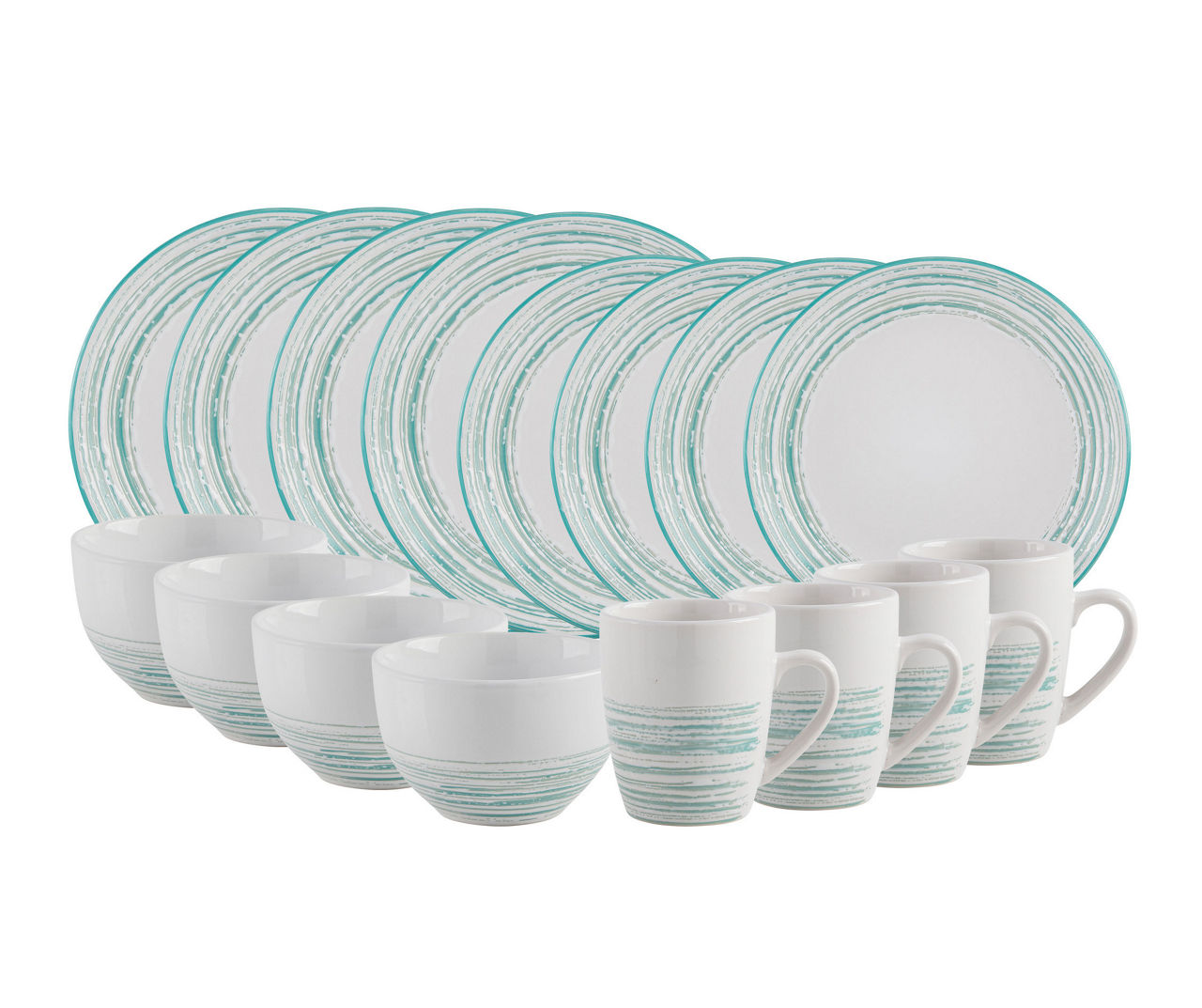 Home Essentials Aqua & White Streak-Accent 16-Pc. Dinnerware Set | Big Lots