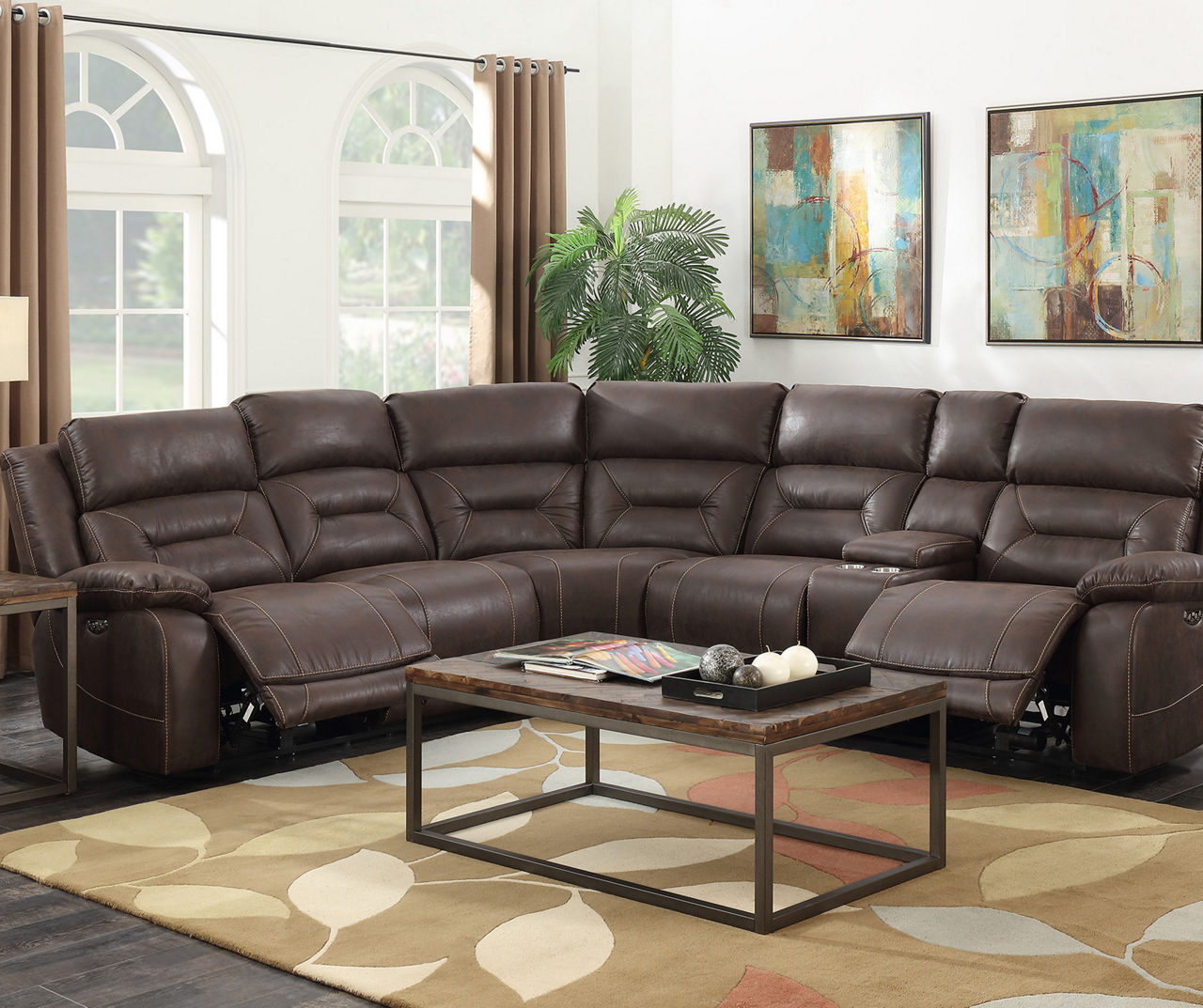 P2 Brown Faux Leather Reclining Sectional