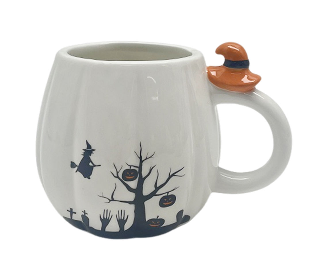 White & Black Witch Hat Pumpkin Ceramic Mug, 16 oz.