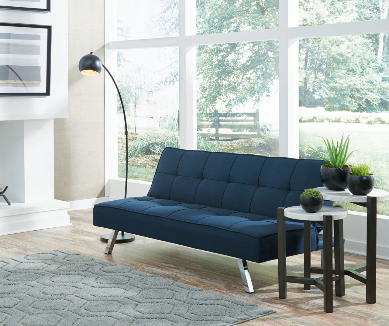 Santini Blue Convertible Sofa with USB Charging