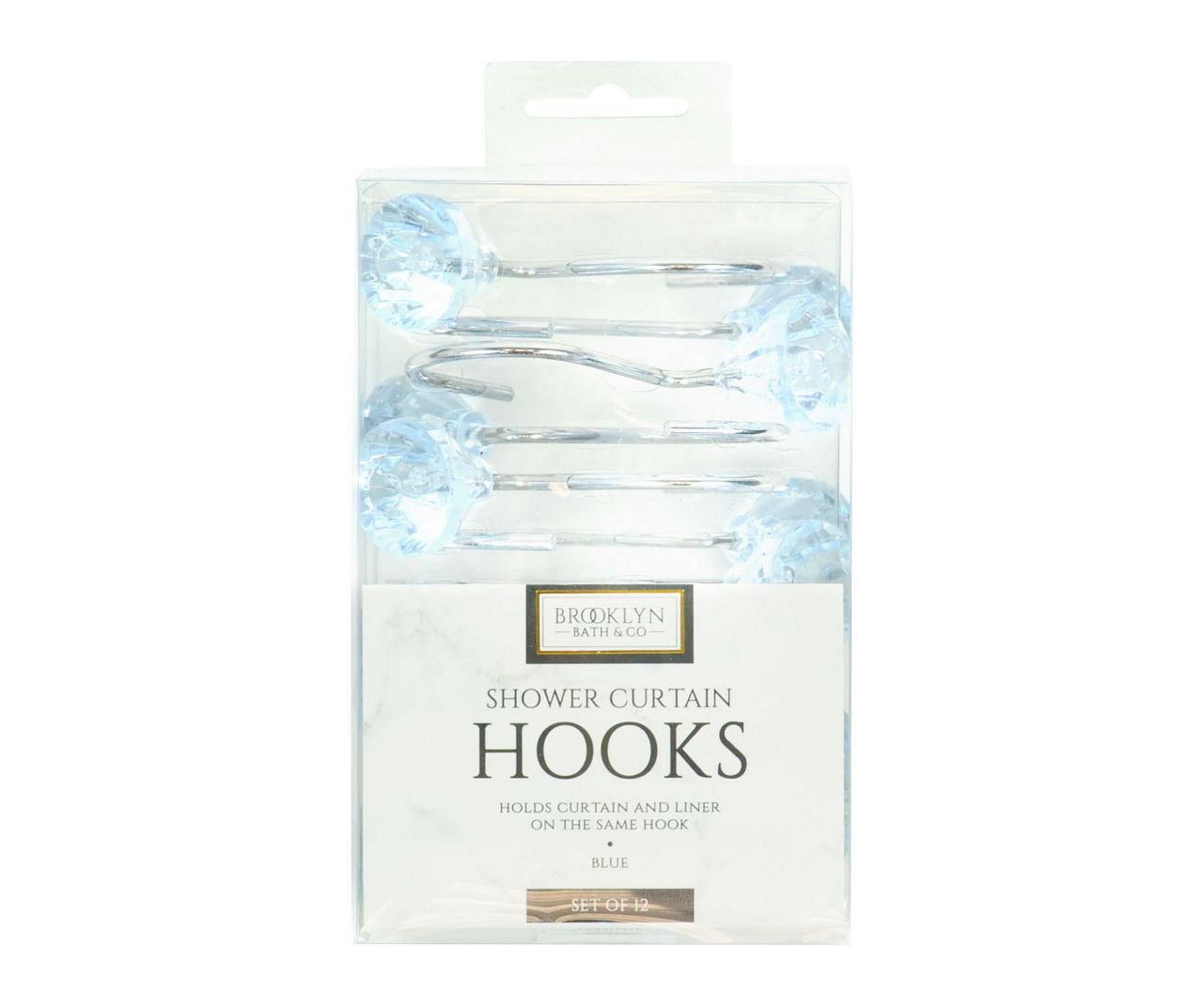 Brooklyn Bath & Co. Baby Blue Crystal Ball Shower Hooks, 12-Pack