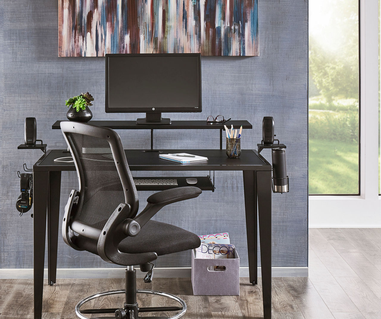 Gunmetal Computer Desk with USB Charging