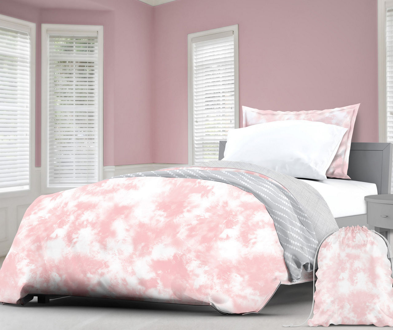 Selene Pink & White Tie-Dye Twin XL 8-Pc. Bedding Set | Big Lots