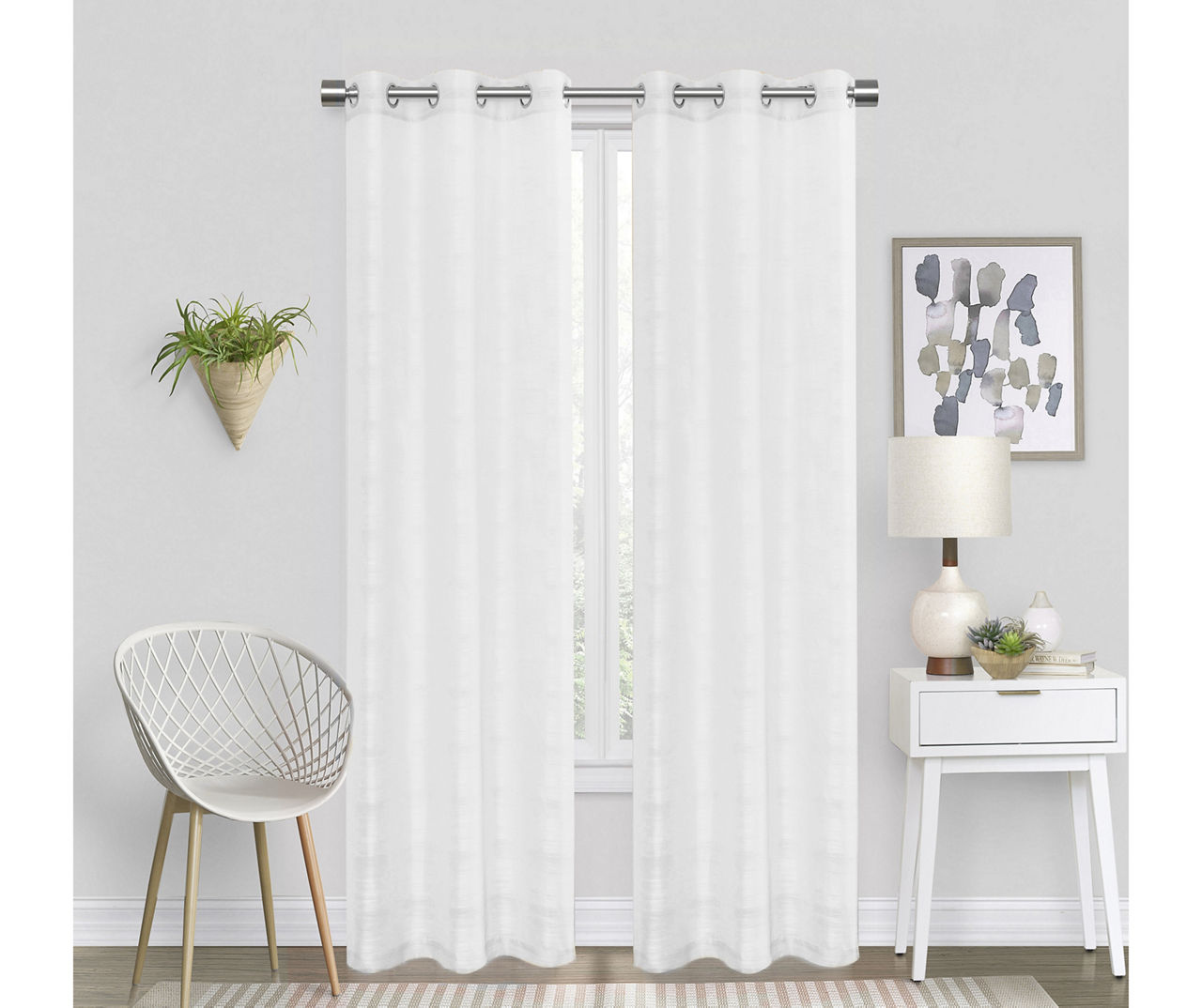 Seline White Grommet Curtain Panel Pair, (84