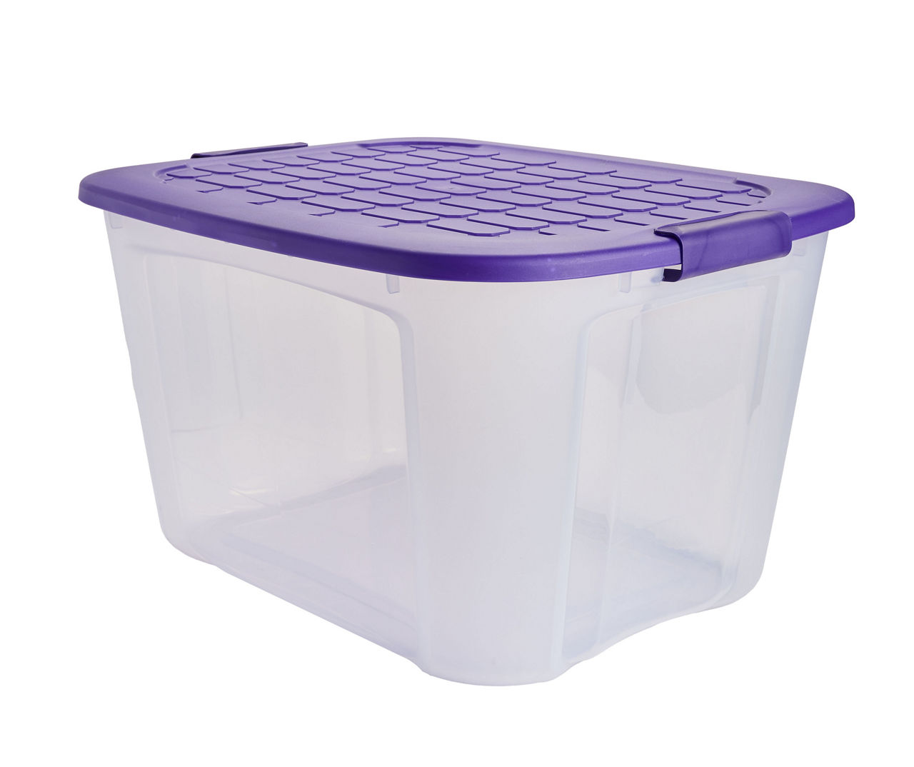 Clear 71 Quart Locking Tote with Purple Latches