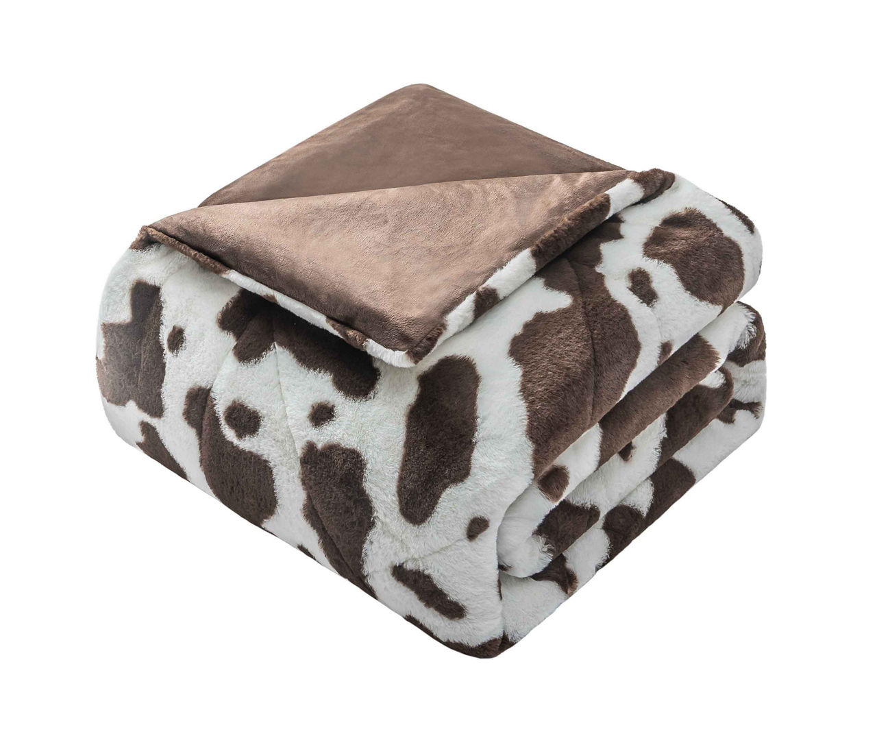 Brown Cow Print Faux Fur Full Queen Comforter