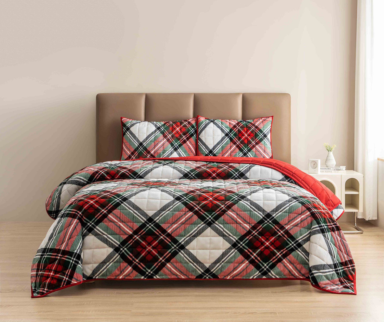 Broyhill Red & Green Plaid Velvet King 3-Pc. Quilt Set | Big Lots