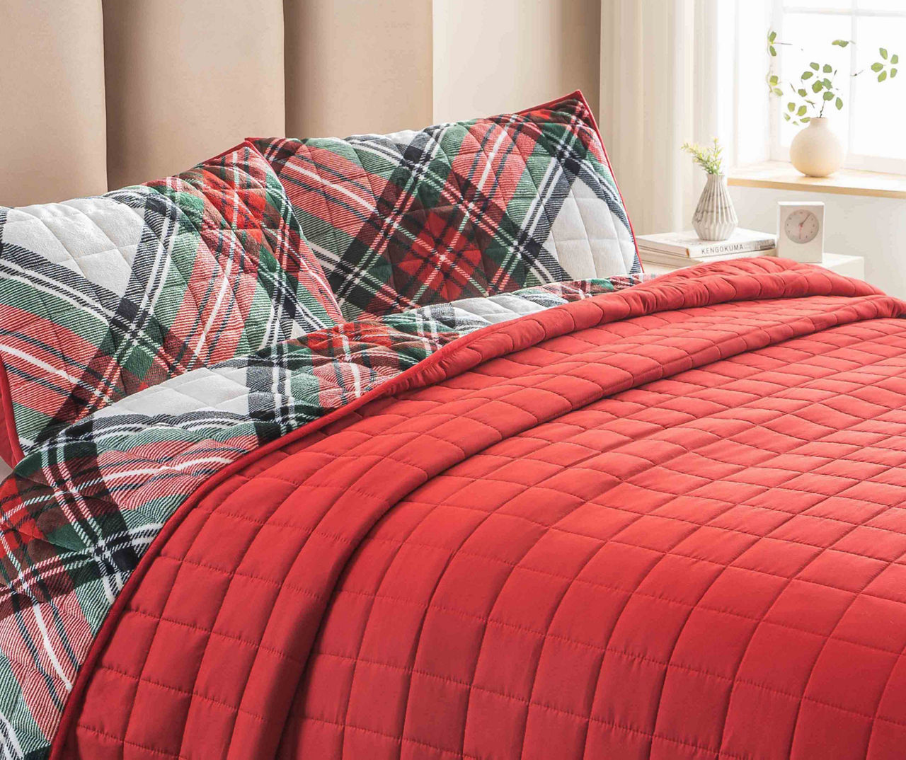 Broyhill Red & Green Plaid Velvet Queen 3-Pc. Quilt Set | Big Lots