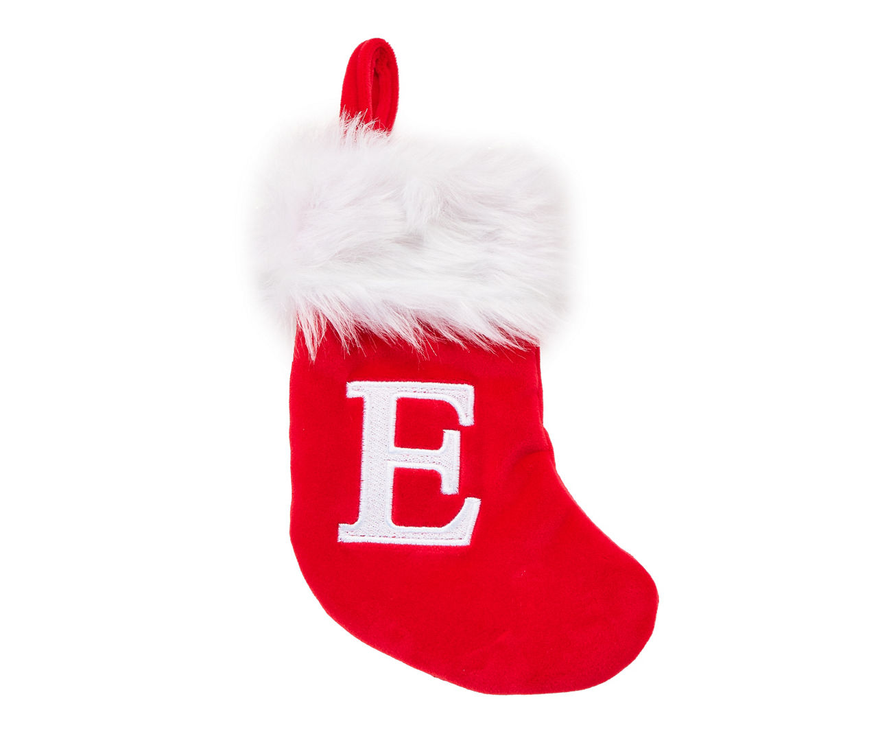Winter Wonder Lane "E" Monogram Red Velvet Mini Stocking with White Fur