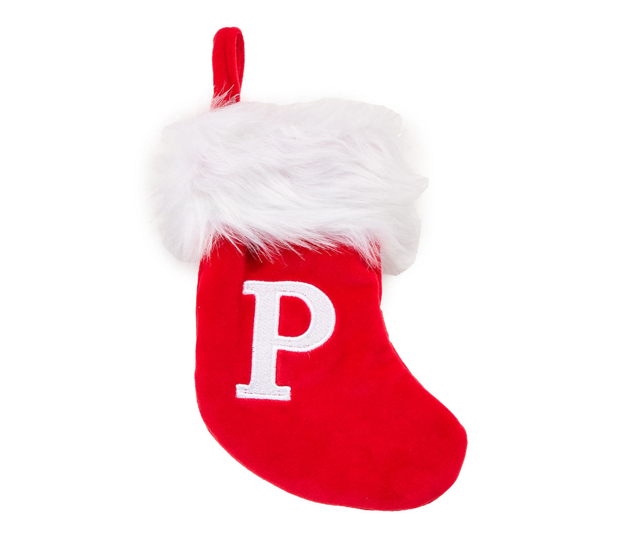 Winter Wonder Lane "P" Monogram Red Velvet Mini Stocking with White Fur