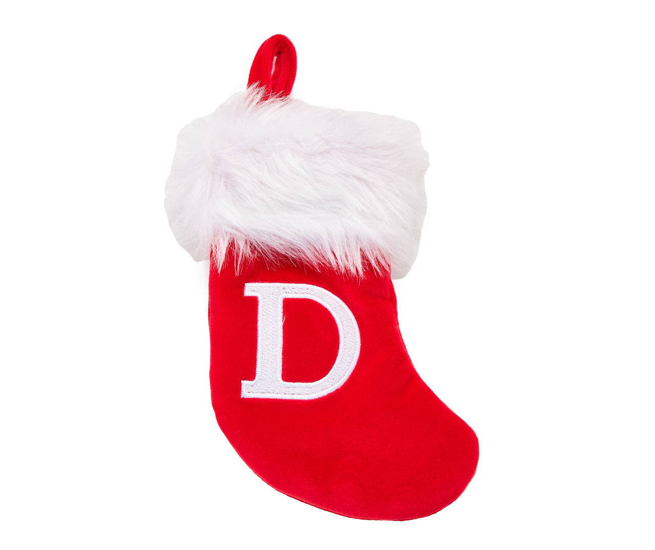 Winter Wonder Lane "D" Monogram Red Velvet Mini Stocking with White Fur