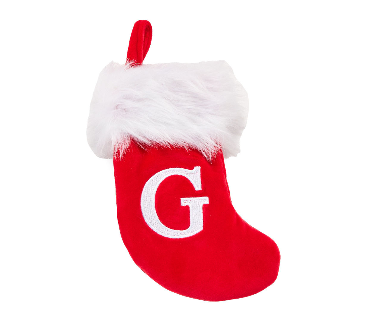 Winter Wonder Lane "G" Monogram Red Velvet Mini Stocking with White Fur