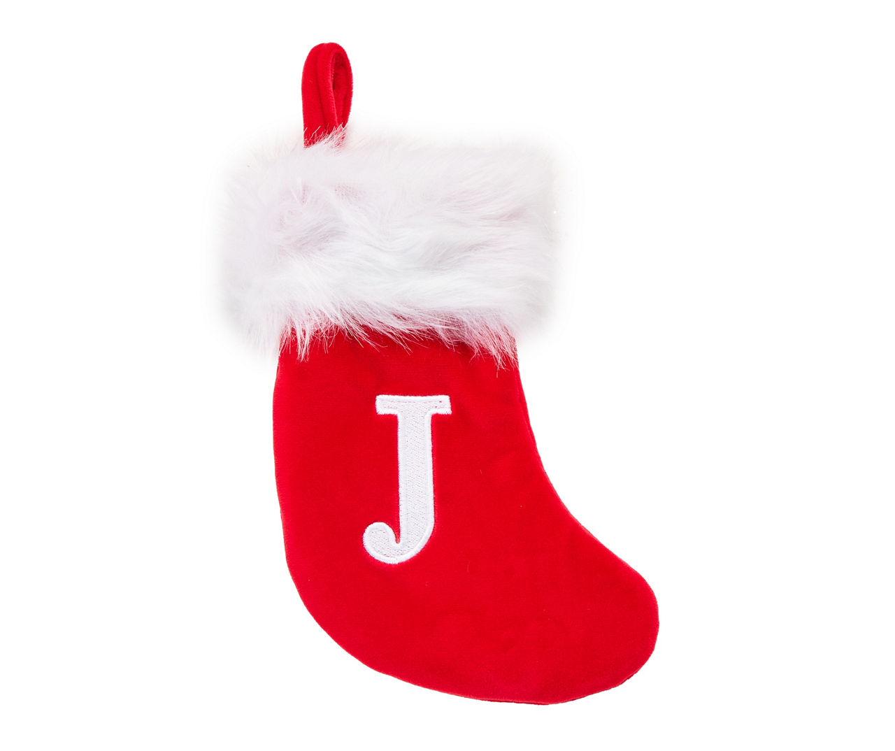 Winter Wonder Lane "J" Monogram Red Velvet Mini Stocking with White Fur