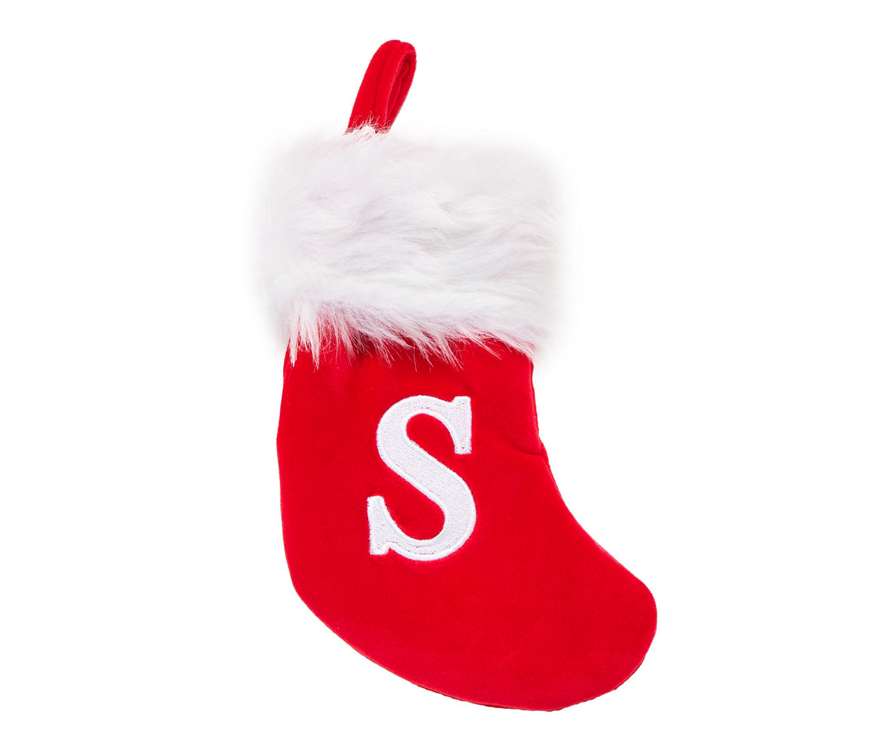 Winter Wonder Lane "S" Monogram Red Velvet Mini Stocking with White Fur