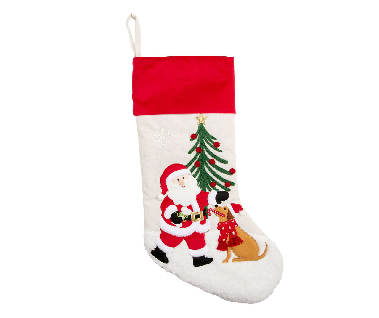 Santa & Pup Linen Stocking