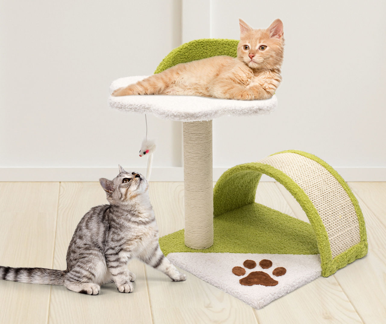 Green White Tunnel Scratcher Cat Tree 16