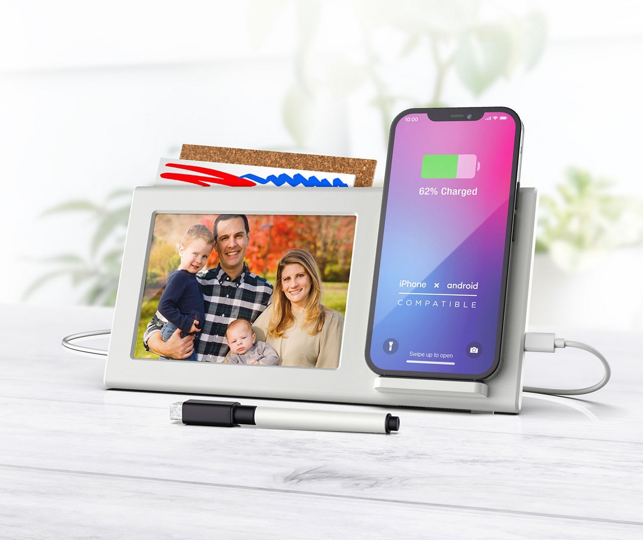 Soar White 3-in-1 Wireless Charging Photo Frame | Big Lots