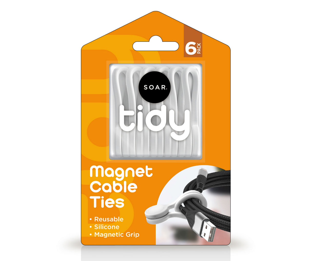 Soar Tidy White Magnetic Cable Ties, 6-Pack | Big Lots