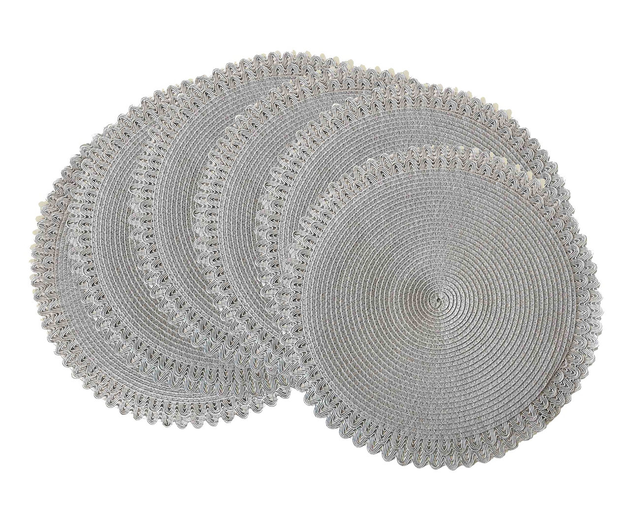 Ricrac Gray Scallop-Border Round Plastic Placemats, 6-Pack | Big Lots