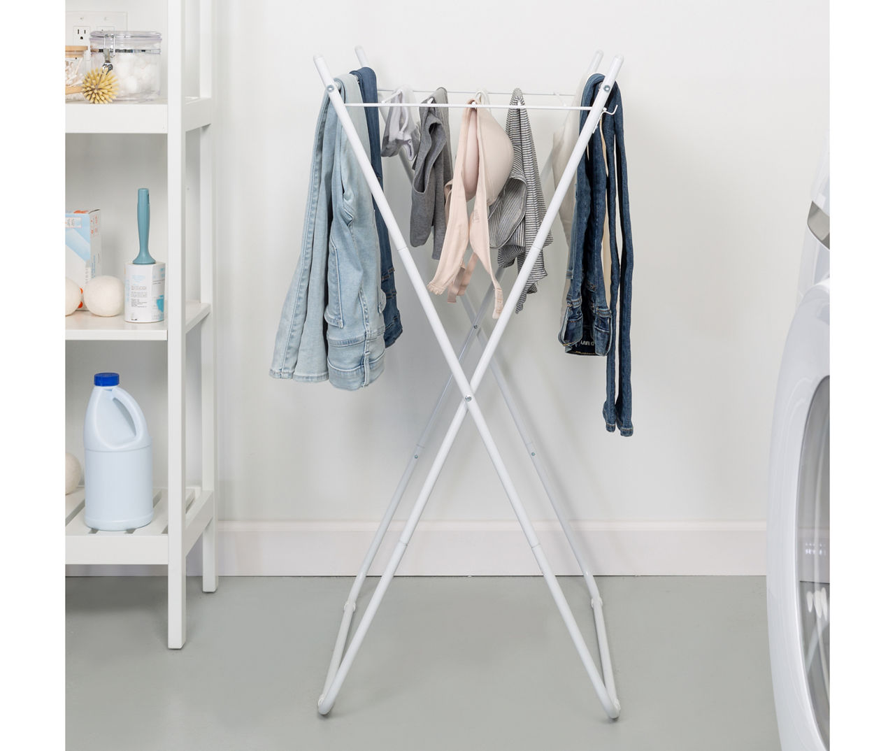 White Metal X Frame Collapsible Drying Rack