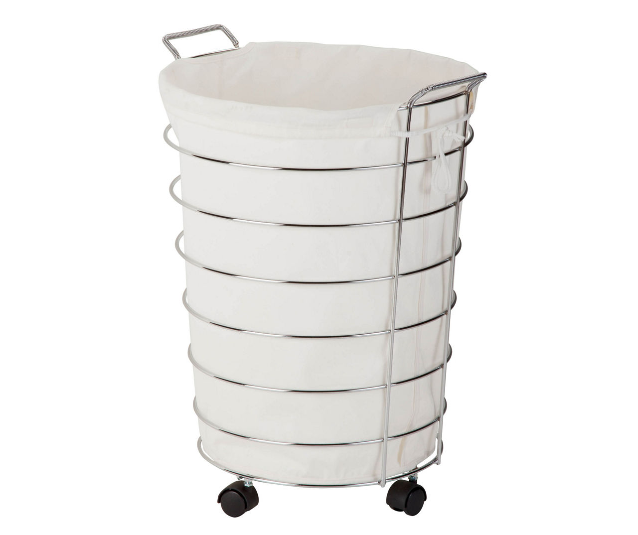 Honey-Can-Do Chrome & Beige Wire Rolling Round Laundry Hamper | Big Lots
