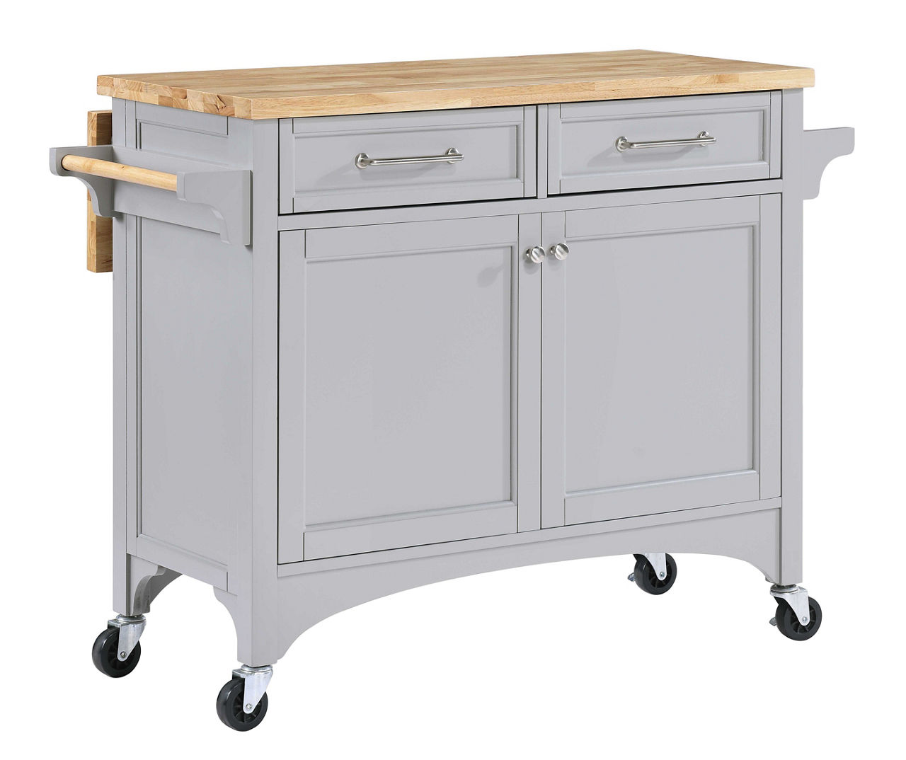Gray & Wood Panel 2-Door Rolling Kitchen Cart