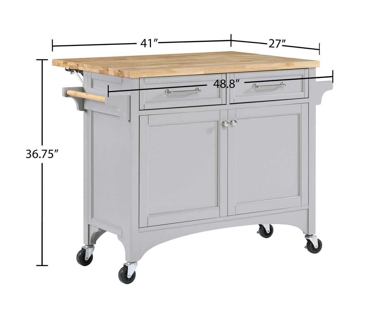 Gray & Wood Panel 2-Door Rolling Kitchen Cart