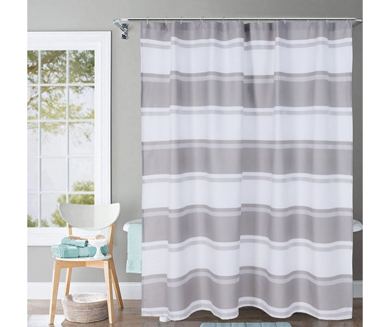 Boston Linen White & Gray Stripe Fabric Shower Curtain Big Lots
