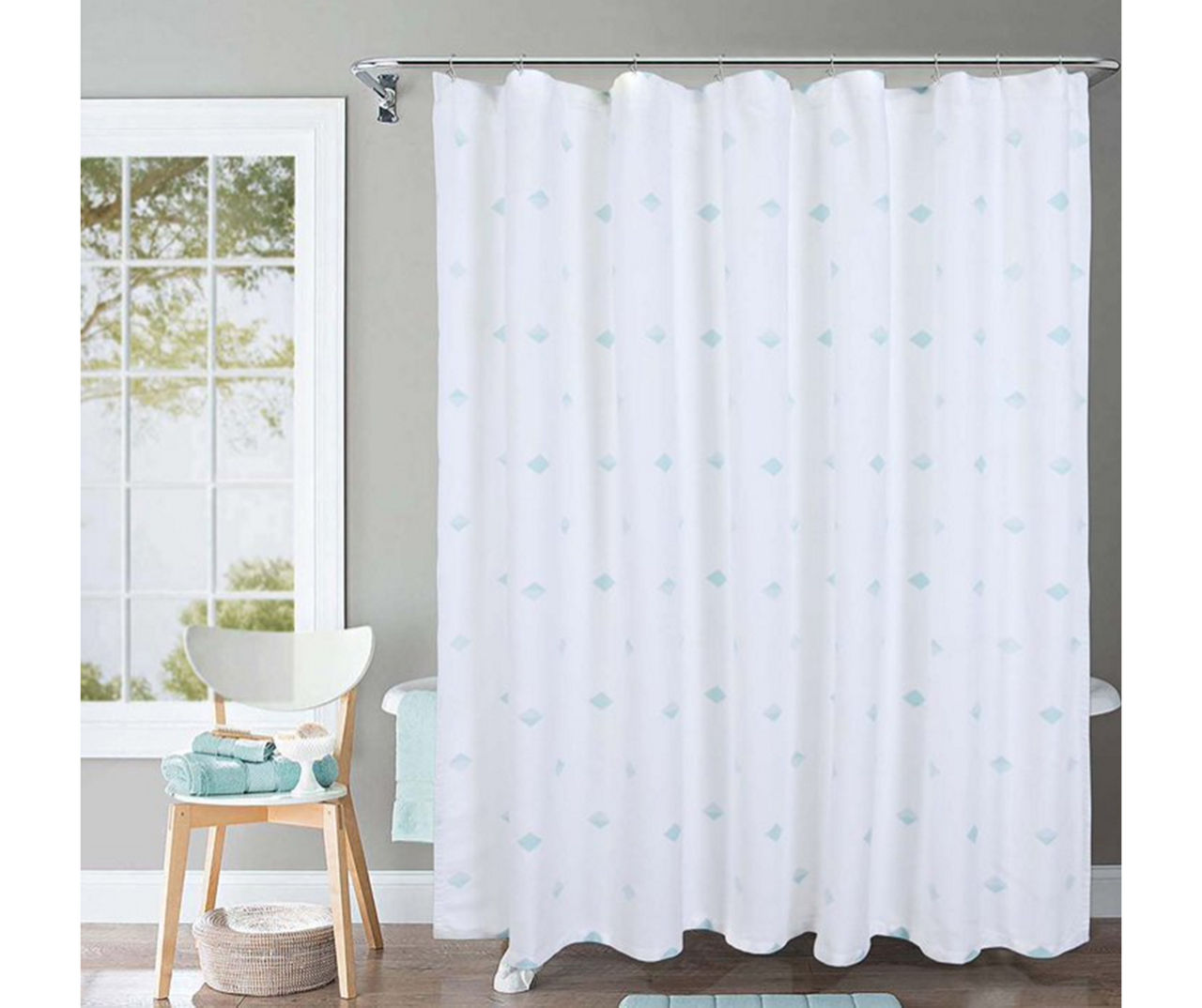 Boston Linen White & Blue Diamond Pattern Fabric Shower Curtain Big Lots