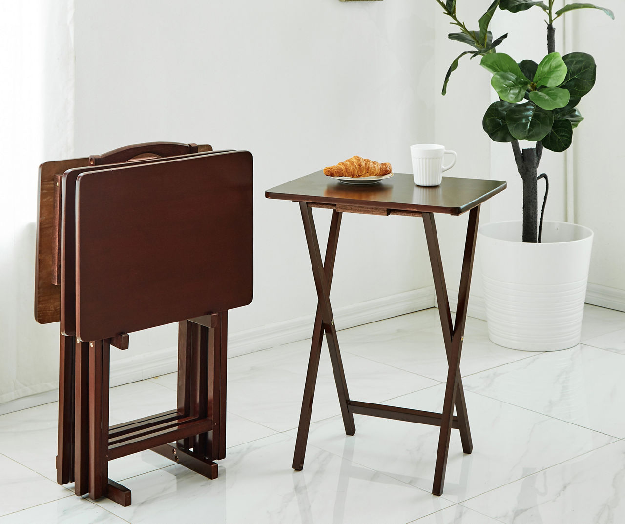 Espresso 4 Piece Tray Table Set with Stand
