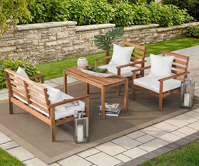 Bourbon Acacia Wood 4-Piece Cushioned Patio Seating Set | Big Lots