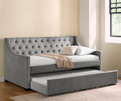 Real Living Gray Upholstered Daybed with Trundle